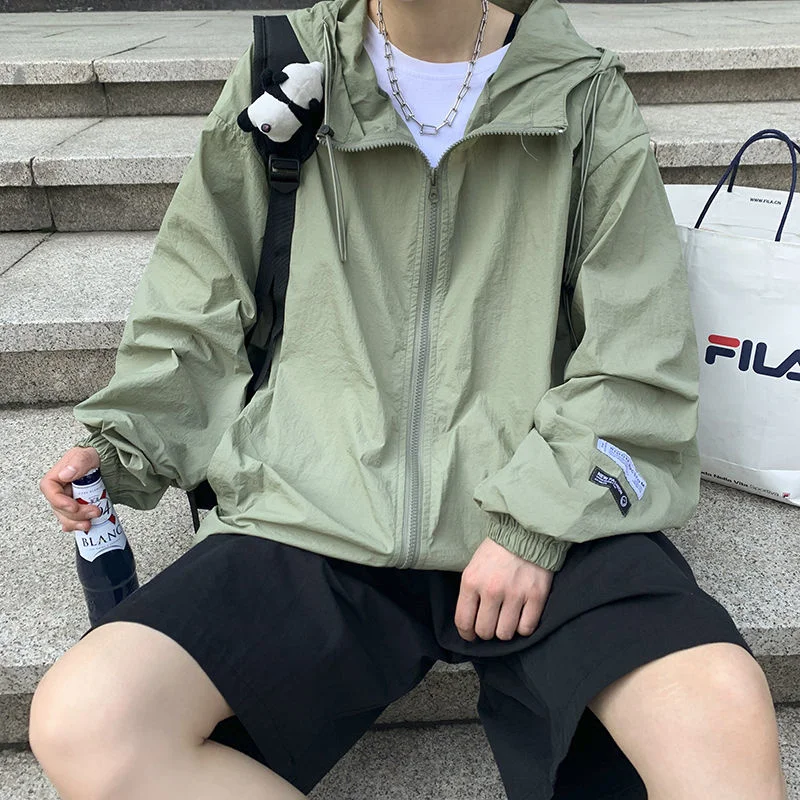 

Privathinker Summer Men's Oversized Jackets New Couple Clothing Hooded Solid Color Coats Male Fashion Zippers Sunscreen Jacket