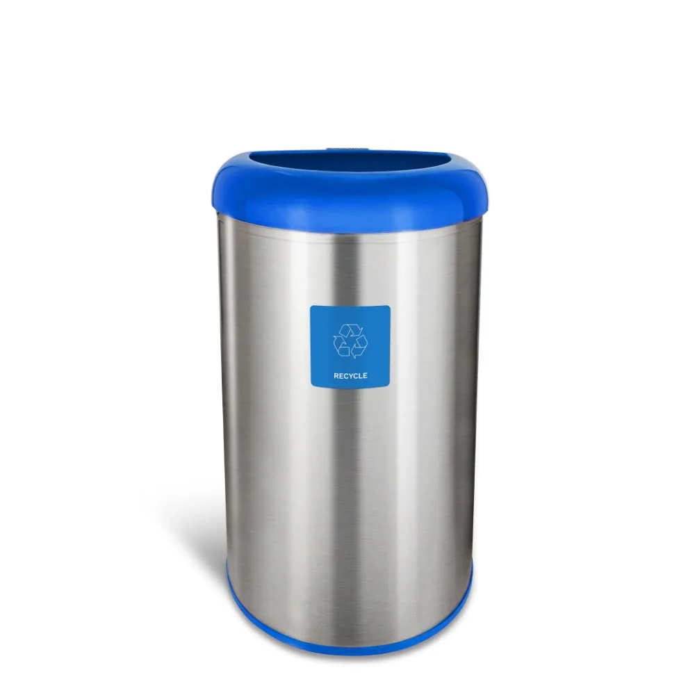 

Nine Stars 13.2 Gal / 50L Blue Trash Can, Open Top, Fingerprint-Resistant Stainless Steel with Recycle Magnet