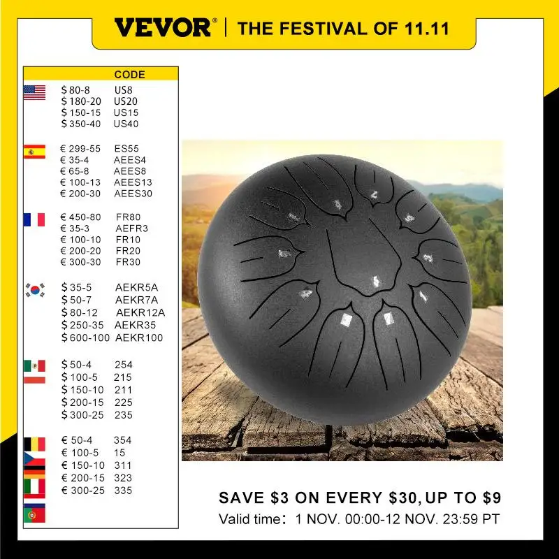 VEVOR 10-дюймовый стальной барабан с язычком в D, 11 примечаний, 25 см, ручной цилиндрический барабан с сумкой для путешествий, перкуссионные инстр...