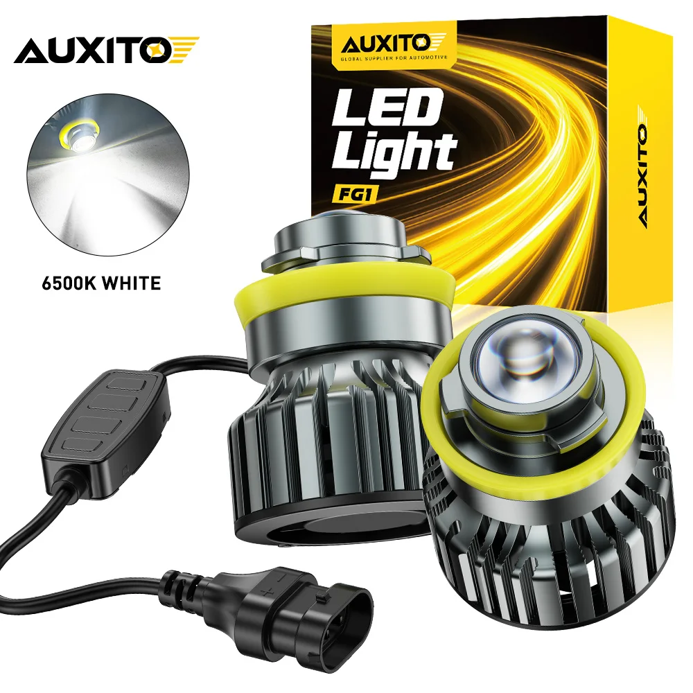 Фото AUXITO 2 шт. H8 Проекционные светодиодные противотуманные фары H11 H9 H16 (JP) для автомобиля с HD-линзой, DRL, 6500K, белые, CANBUS, суперяркие №1