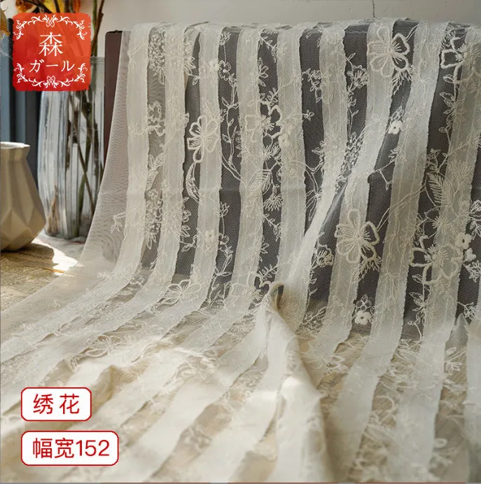 

Retro French Mesh Striped Small Floral Minimalist Women's Spring/ Autumn Wedding Dress Slightly Transparent Fabric