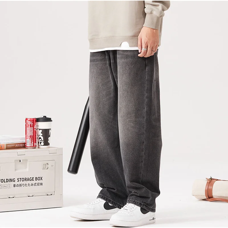 Streetwear Men 2022 New Pattern Vintage Recreational Black Jeans Loose Broad Straight Cylinder Leg Trousers Autumn Female Trend