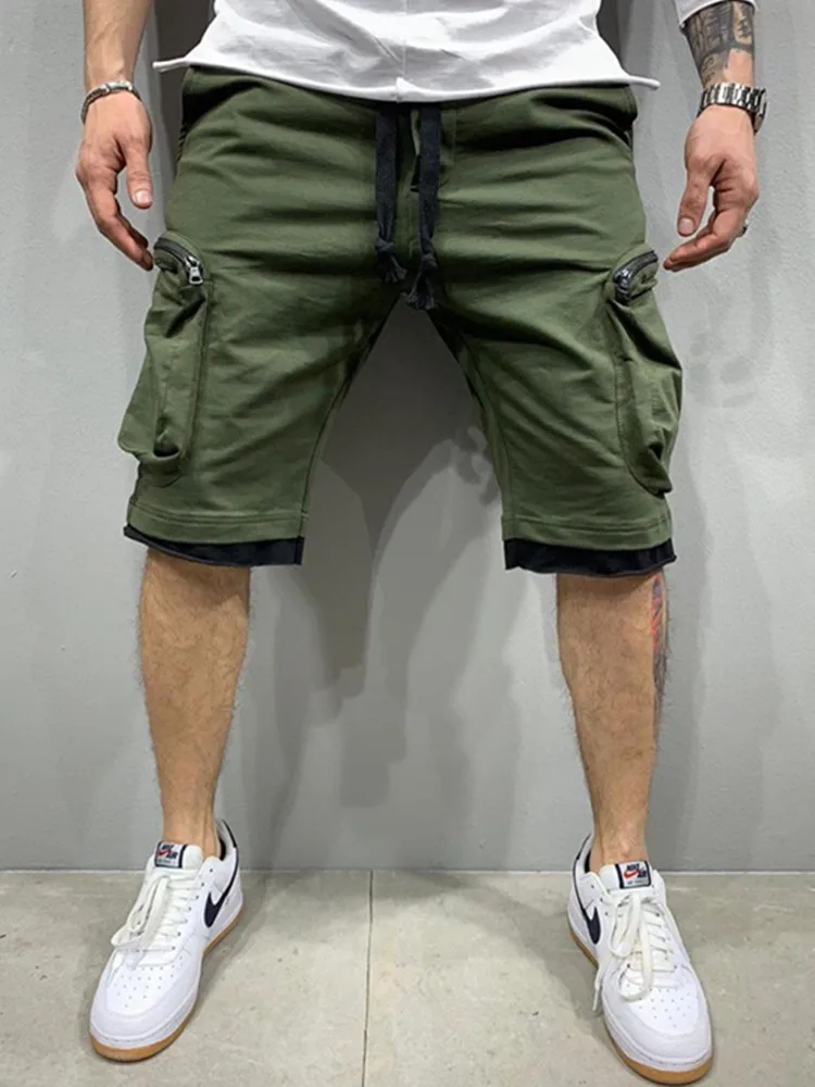 Summer New Men's Zipper Pocket Shorts Breathe Casual 5 Points Cargo Pants Male Hip Hop Fashion Casual Short Pants Track Pants