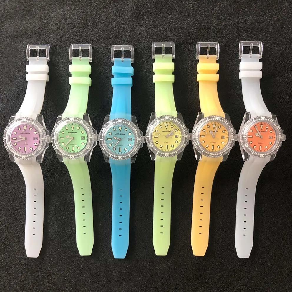 Кварцевые часы 40 мм Резиновый прозрачный чехол акриловое стекло светящийся