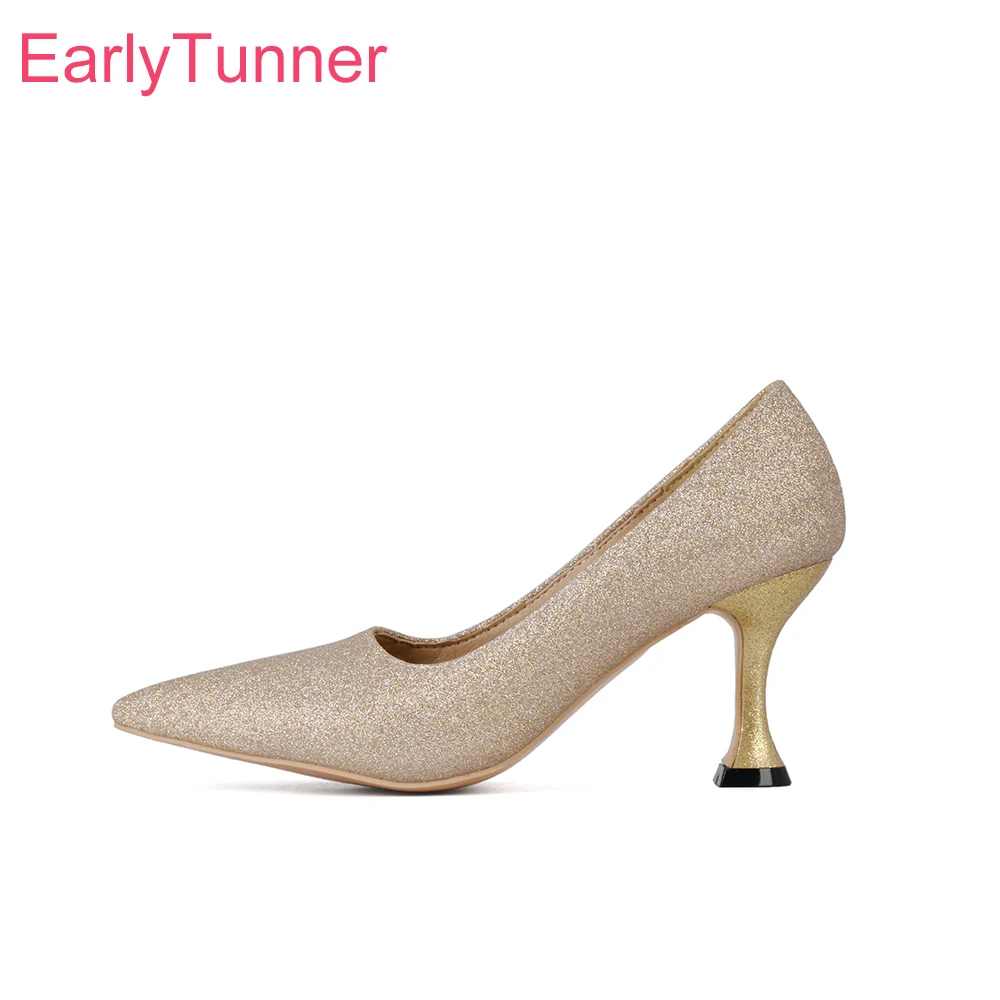 2023 New Glamour Gold Silver Women Wedding Pumps Hot High Thin Heels Bridal Lady Shoes Plus Small Big Size 10 33 43 45