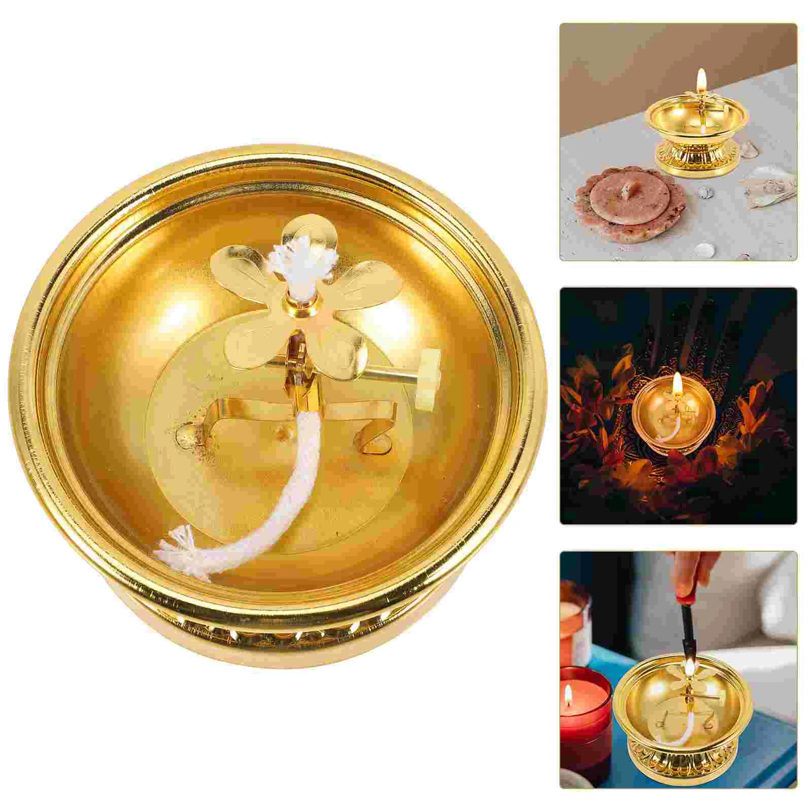 

Oil Lamp Dish Home Kerosene Adornment Small Alloy Crafts Light Retro Decor Offering Butter Unique Desktop Decorative lantern