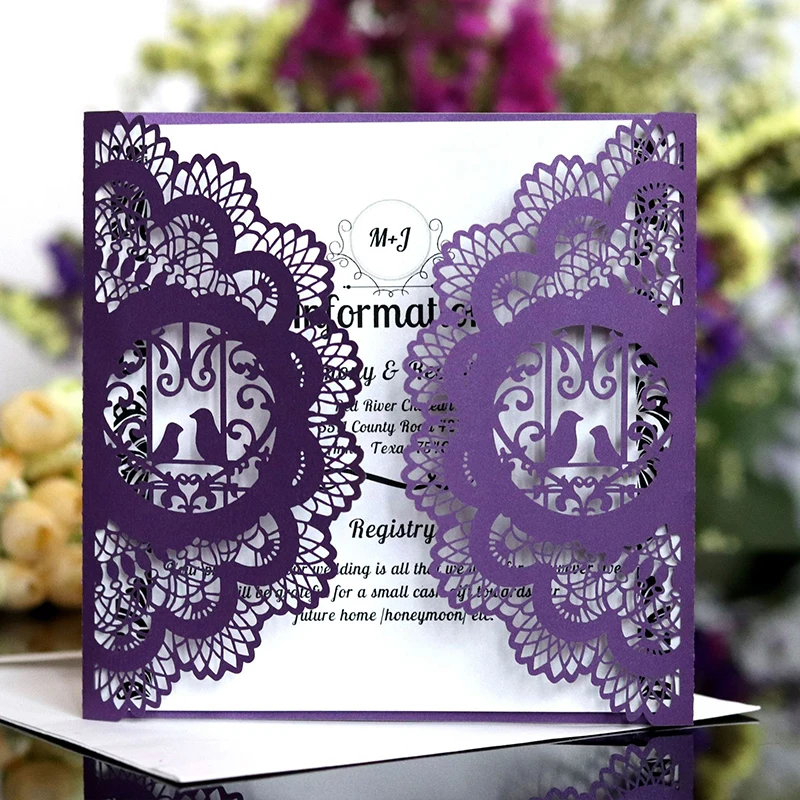 

100Pcs Bird Wedding Invitations Card With Envelope Pocket Greeting Cards For Wedding Mariage Anniversary Party Decoration Favors