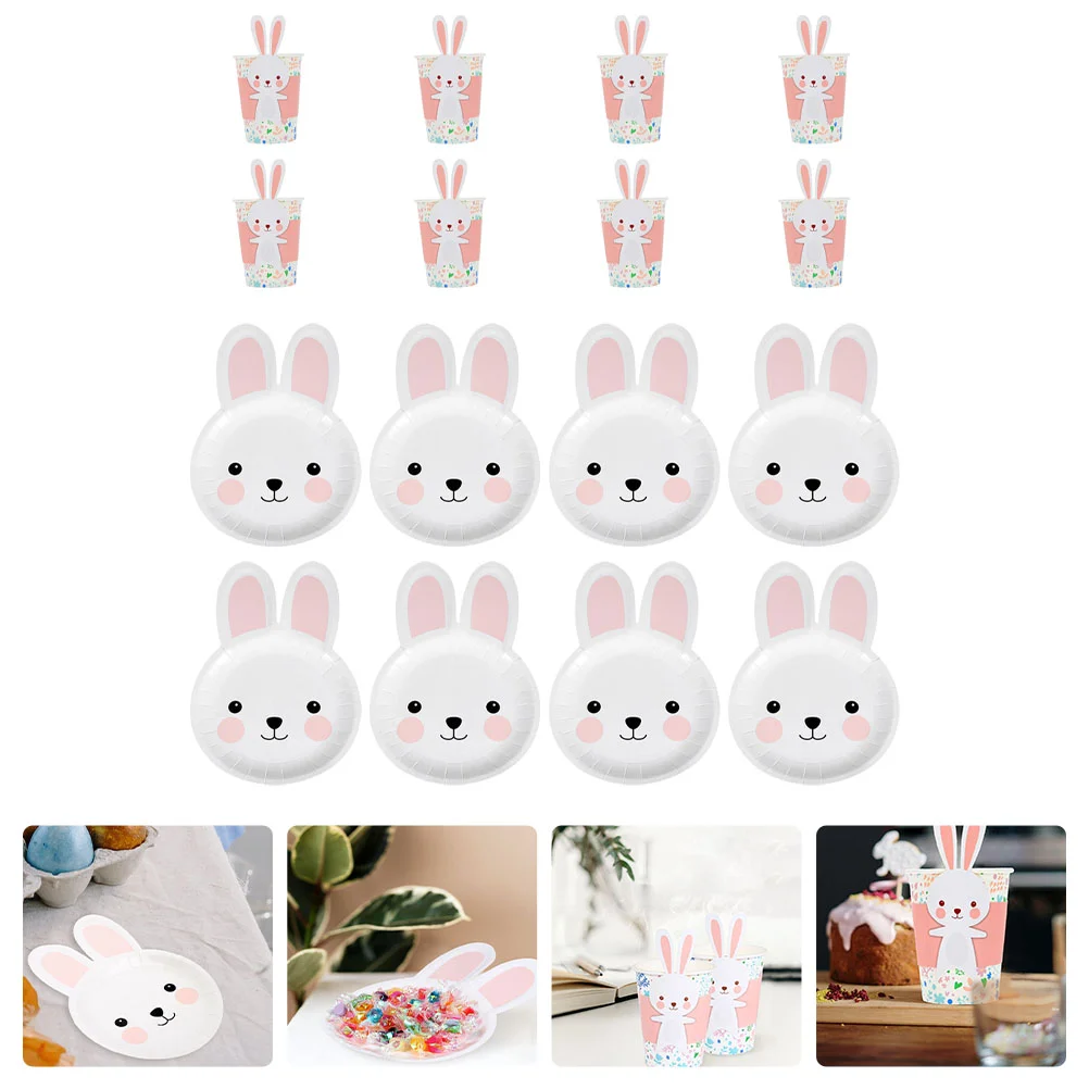 

8 Sets Bunny Paper Cups Easter Food Serving Plates Party Disposable Paper Cups