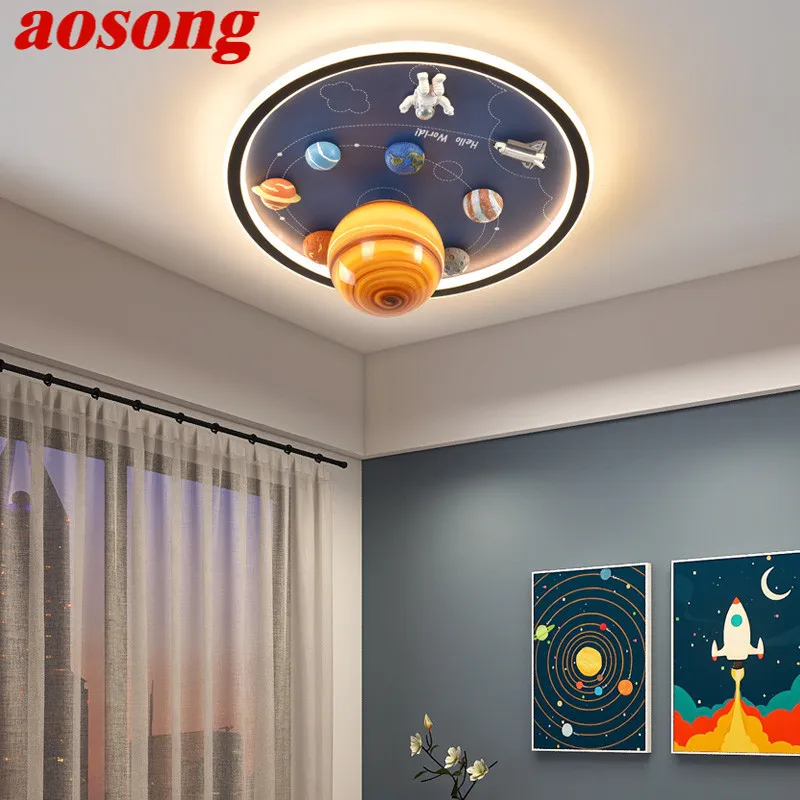 

AOSONG Children's Planet Ceiling Lamp LED Creative Cartoon Light For Home Decor Kids Room Kindergarten With Remote Control