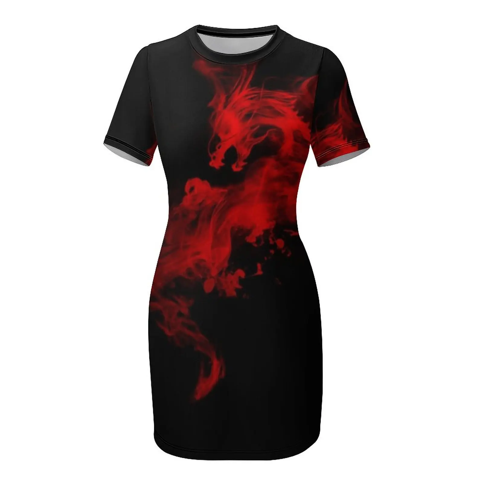 Женское вечернее платье с коротким рукавом красное драконом лето 2024