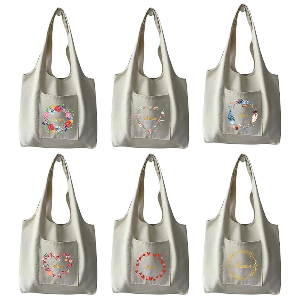Fashion Woman Shoulder Bag Custom Personalized Name Reusable Shopping Bag Commuter Canvas Bag Large Capacity Handbag Tote Bag images - 6