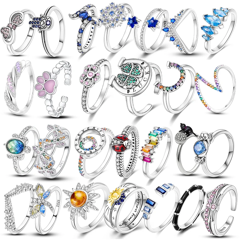 

Finger Rings for Women 925 Silver fit Original Pandora Zircon Crystal Stackable Geometric Ring Wedding Jewelry Engagement Rings