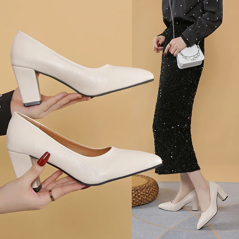 2024 Бежевые женские туфли в африканском стиле на высоком каблуке с неглубоким