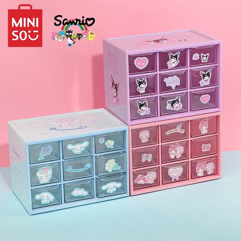 MINISO Sanrio персонажи ящик для хранения Kawaii Cinnamoroll настольный девятиквадратный