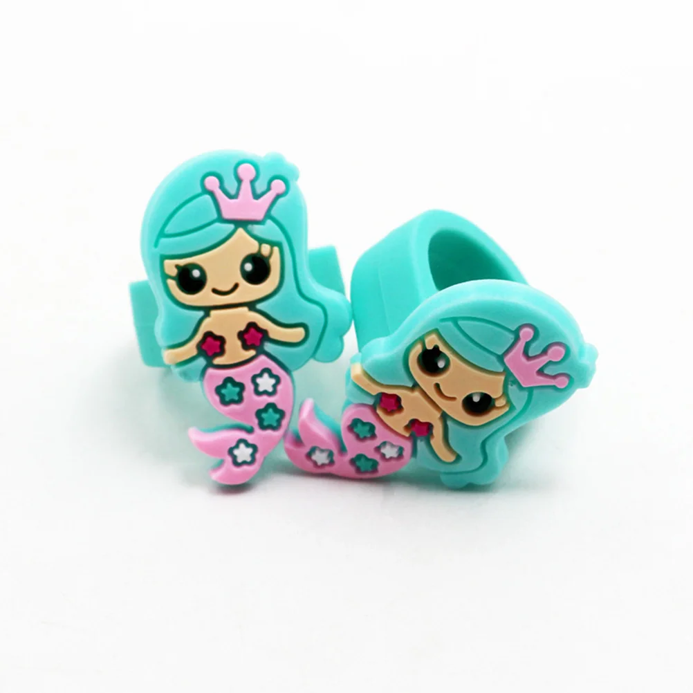 

24pcs Mermaid Shape Rings PVC Children Rings Adorable Decorative Jewelry Birthday Party Favors Gifts for Kids Random Toys girls