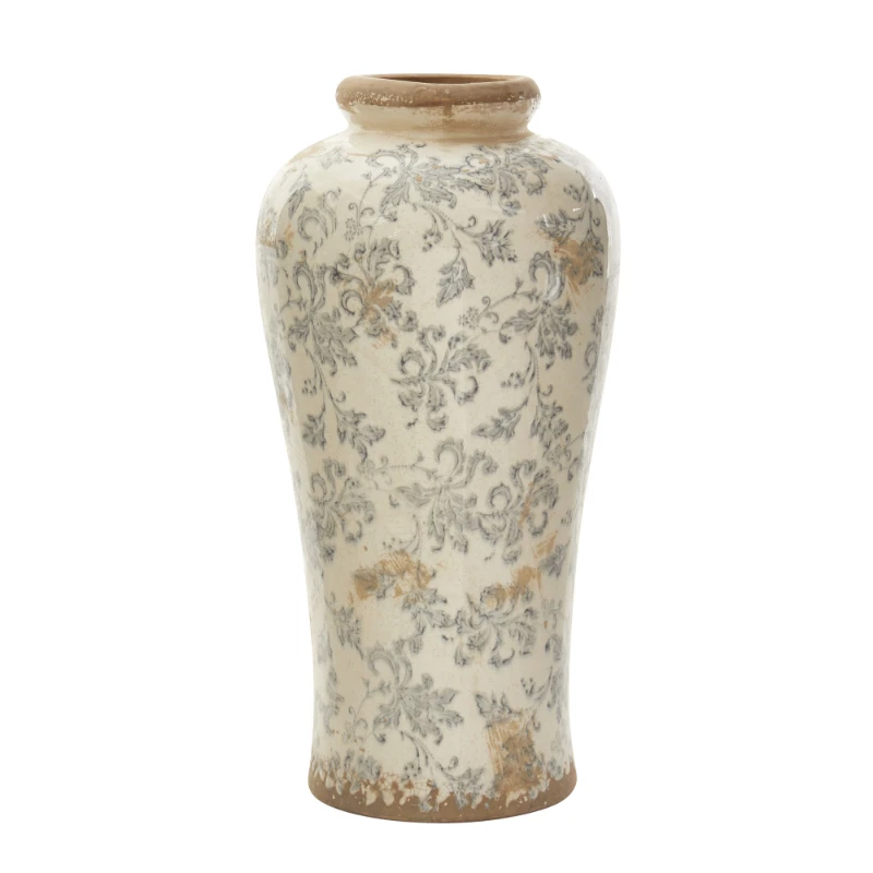 

16in. Tuscan Ceramic Floral Scroll Urn Vase