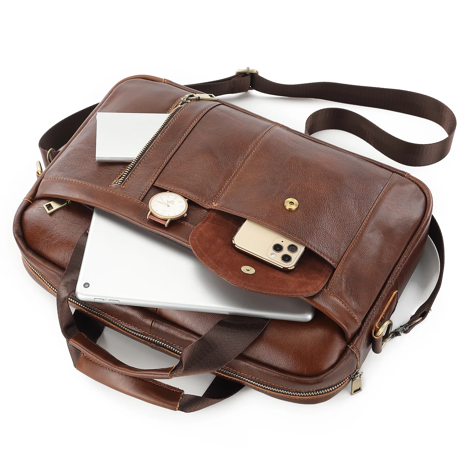 Royal Bagger Men 15.6 Inch Laptop Briefcase Real Genuine Cow Leather Vintage Fashion Casual Handbag Shoulder Bag Travel Business