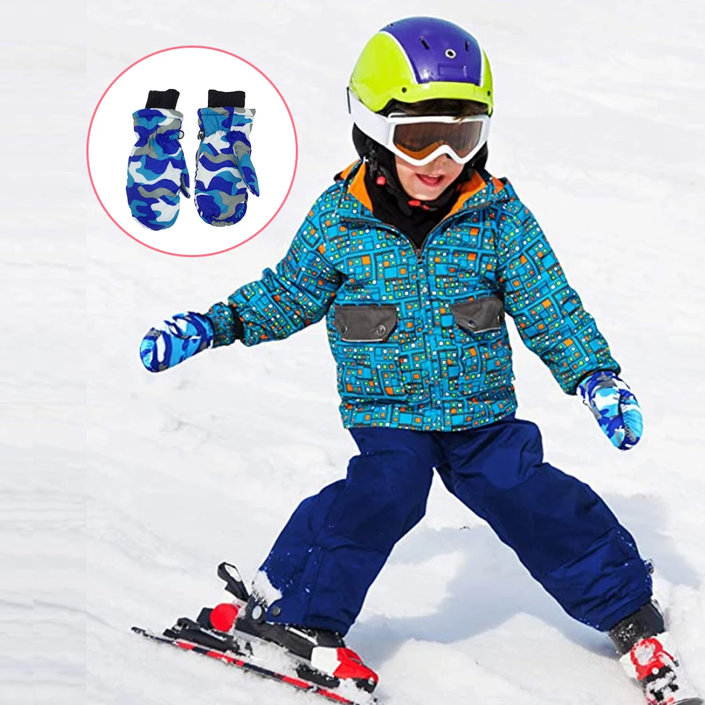 

1 Pair Kids Mittens Winter Waterproof Camouflage Gloves Winter with Hook Sports Gear Easy Matching Thicken Design