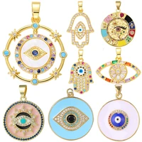 juya handmade 18k real gold plated hamsa fatima hand greek evil eye charms for diy trendy enamel pendant talisman jewelry making