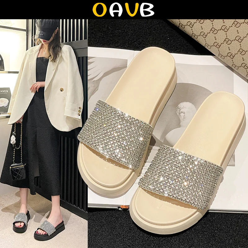 

Женские сандалии OAVB с серебристыми пайетками, женские шлепанцы, сандалии на толстой мягкой подошве, уличные пляжные сандалии, бесшумная Летняя обувь 2023