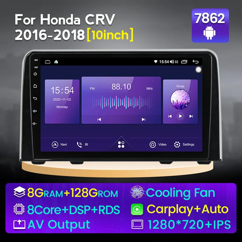 

Fellostar 10 ''Android 11 8 + 128G автомобильное стерео аудио для Honda CRV CR-V 5 RT RW 2016 2017 2018 Вентилятор охлаждения RDS DSP IPS экран стерео