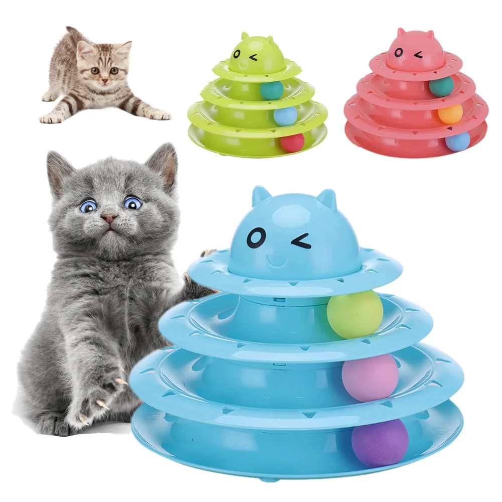 

Cat Toy Three-Layer Turntable Track Tower Amusement Training Cat Interactive Toy Pet Toy with Balls Pet Cat Toy Track Carousel