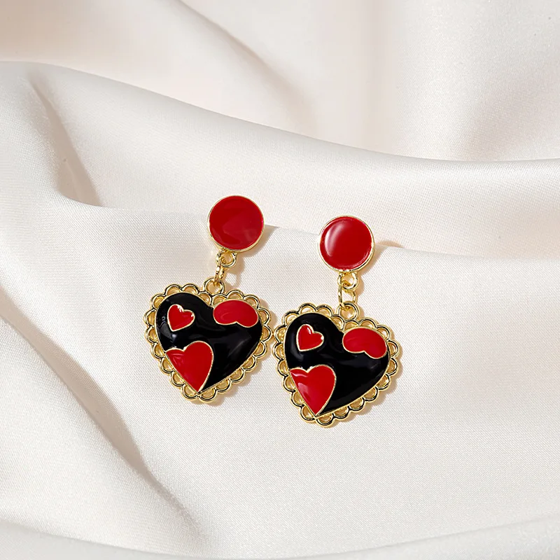 

925 Silver Needle Contrasting Color Stud Earrings Metal Lace Trendy Fashion Love Earrings Women Earings Fashion Jewelry 2020