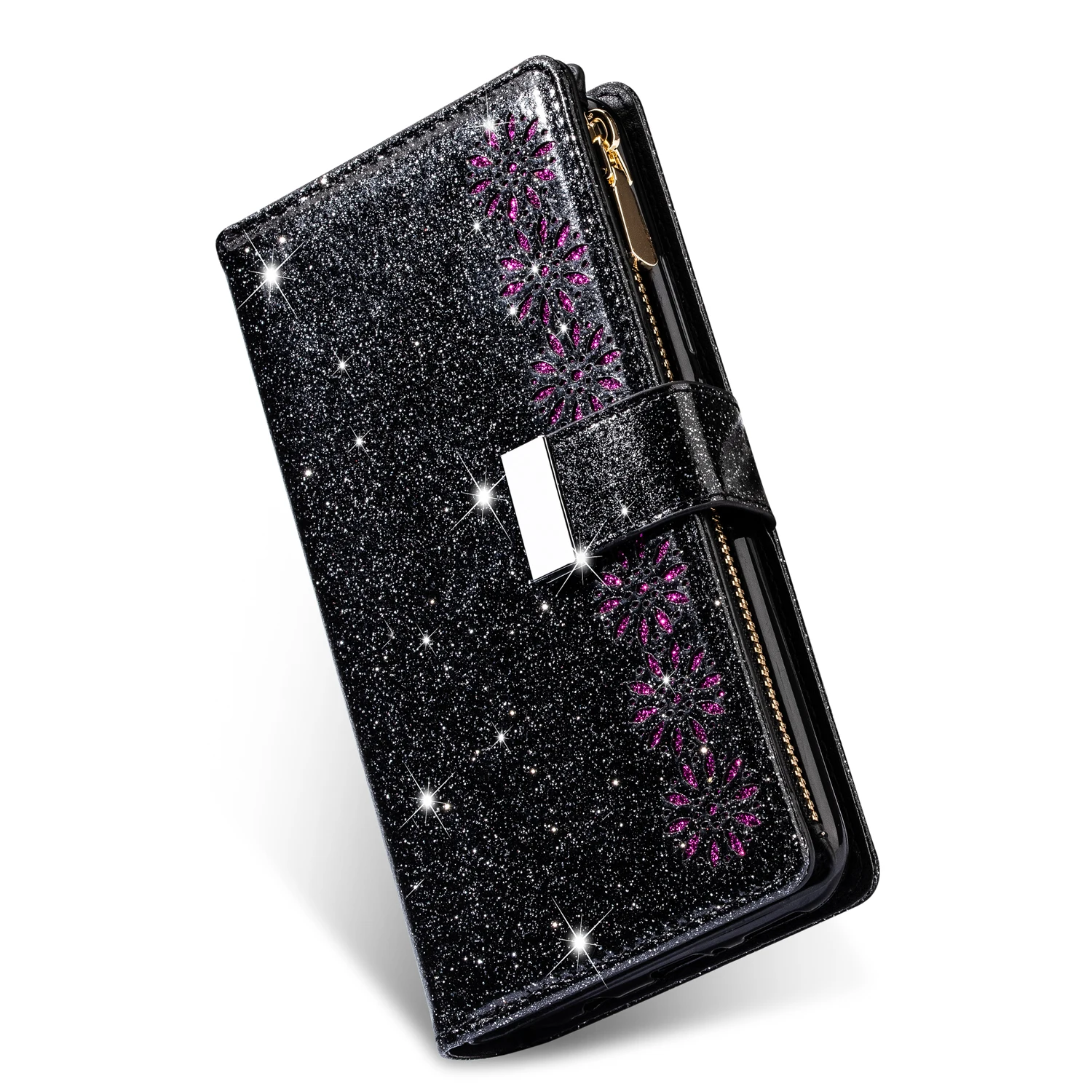 The New! Glitter Star Laser Carving Leather Phone Case + Lanyard, Suitable For Samsung A91 A81 A71 A70 Note10 S22phone Card Case