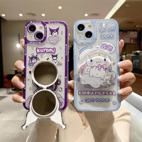 cinnamoroll kuromi with stand vanity mirror phone cases for iphone 13 12 11 pro max mini xr xs max 8 x 7 se 2020 back cover
