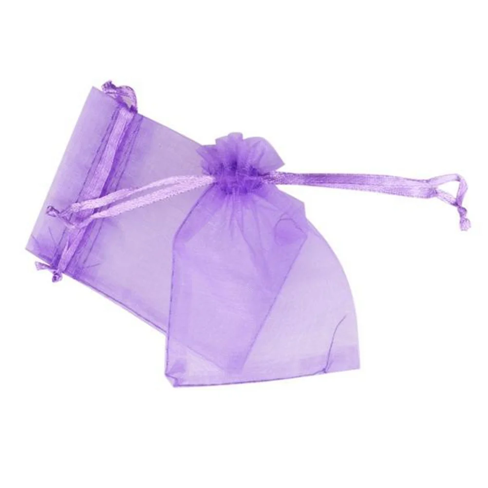 

100pcs Drawstring Organza Mesh Gauze Drawstring Bags Candy Snack Treat Sack Pouches for Wedding Birthday Party Lavender