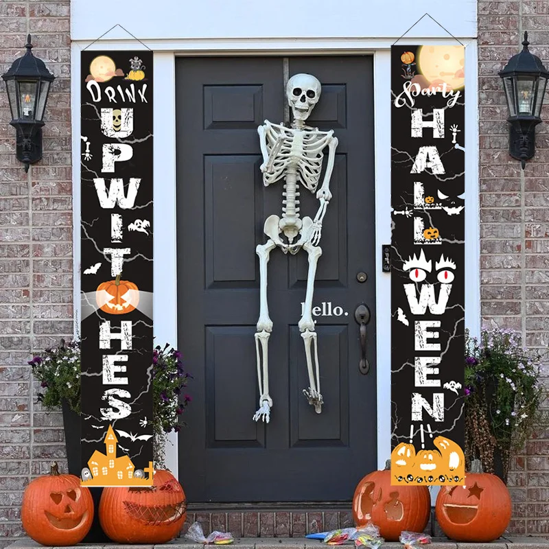 

1 комплект, дверные украшения на Хэллоуин для дома, куплет, наружный подвесной баннер, вечерние украшения, реквизит, занавес, Хэллоуин, фести...
