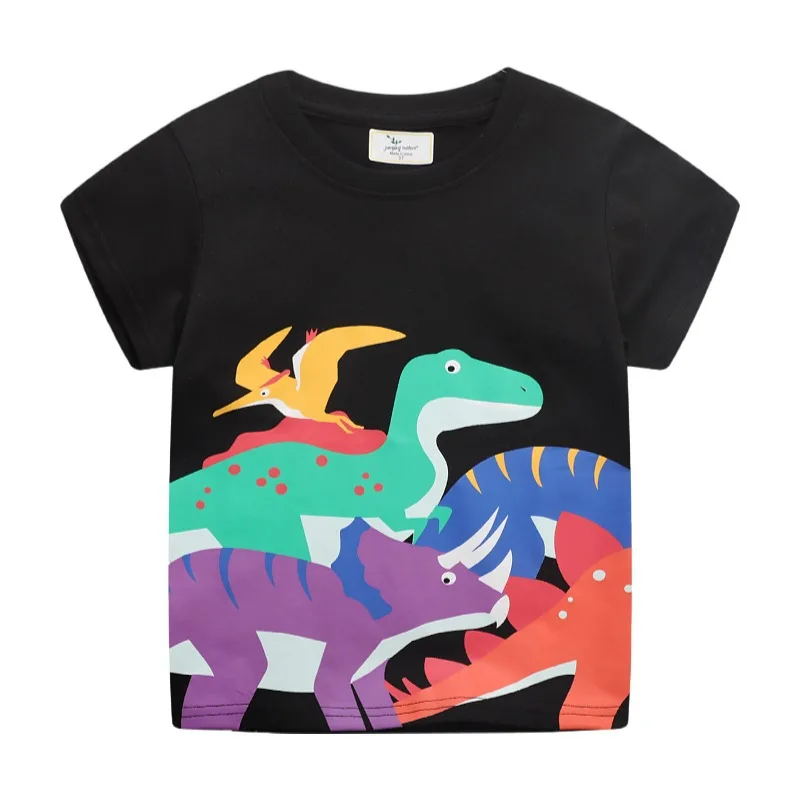 2022 Summer Children's Short-Sleeved Dinosaur Pattern Cotton Crew Neck Casual T Shirt  Soft Breathable Toddler Girls Shirt 2-7T