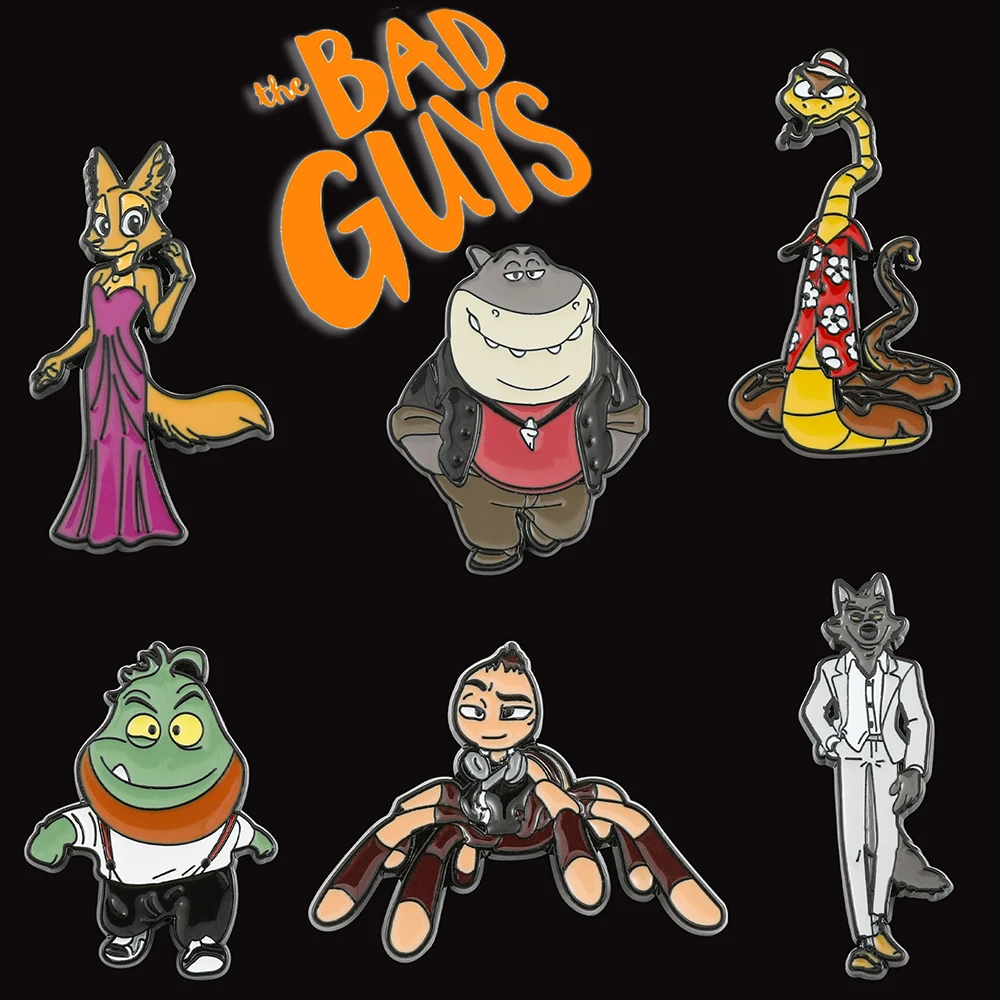 

Anime Movies The Bad Guys Funny Animal Badge Lapel Pins Cartoon Enamel Brooches for Backpacks Jewelry Accessories for Kids Gift