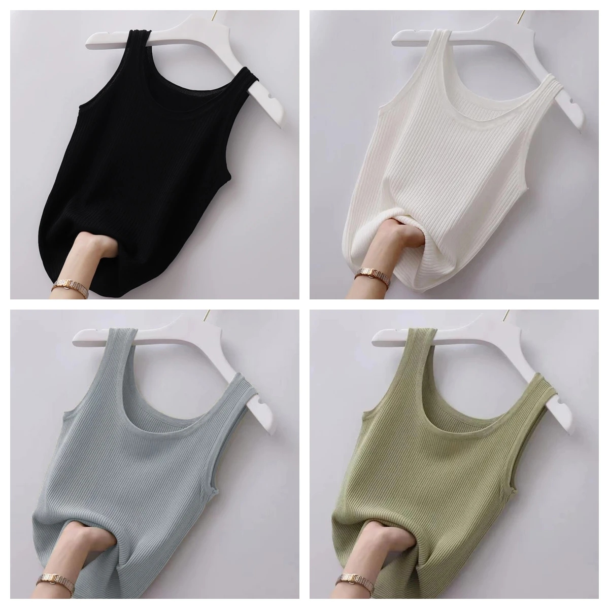 

Threaded Vests for Women Fashion Women Tank Top Tees Sleeveless Female T-Shirts Casual Soild Color Tees Tank Women Clothing