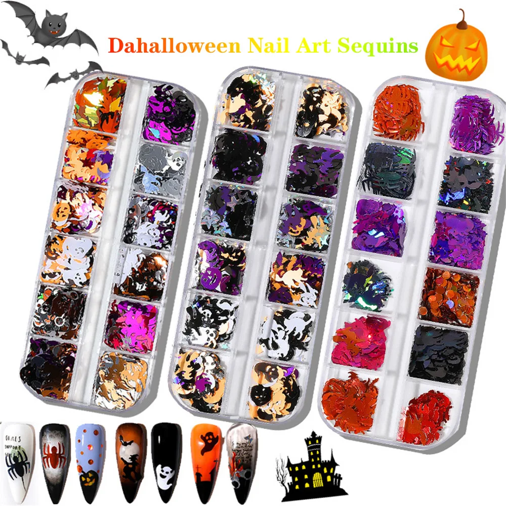 

Halloween Nail Stickers Christmas Makeup Face Jewelry Accessories Bat Pumpkin Witch Ghost Skull Glitter Powder Wholesale
