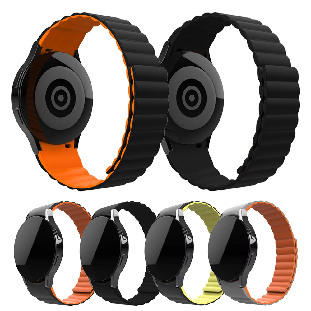 

No Gaps Magnetic Watchband for Samsung Galaxy Watch 4 40mm 44mm/Watch4 Classic 42mm 46mm Silicone Soft Strap Replacement Band