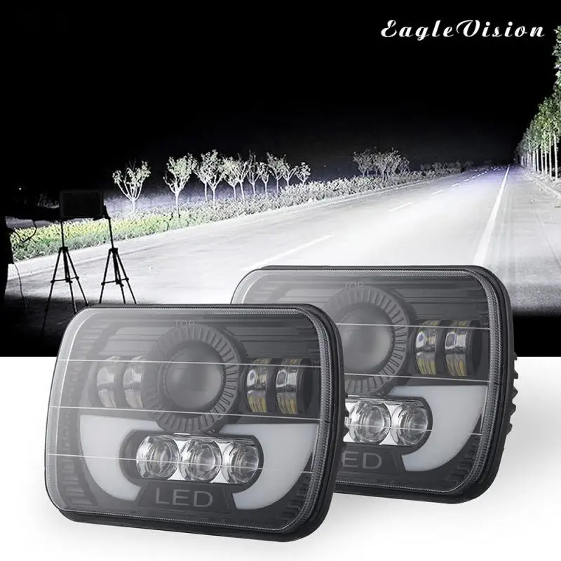 

5x7 "7x6 дюймов DRL H4 светодиодный фары для Jeep Wrangler Cherokee XJ comше MJ светодиодный прямоугольник лм Рабочая деталь автомобиля