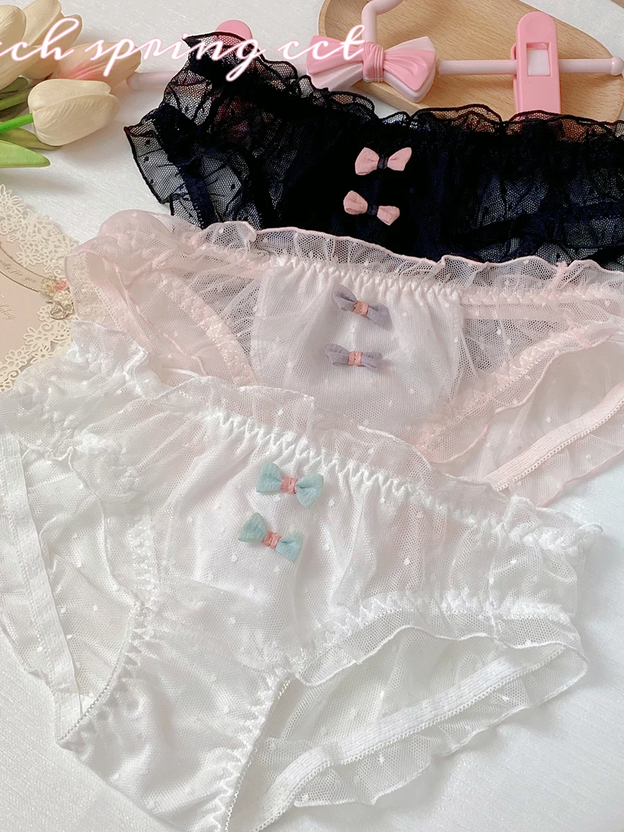 

Japanese fresh transparent mesh sexy low waist panties flash triangle shorts girls cute ladies panties