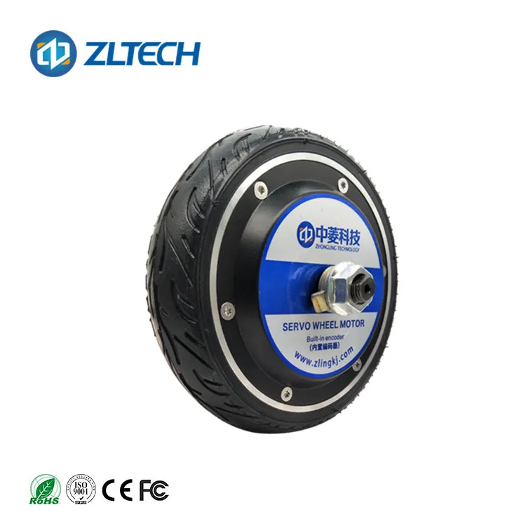 

ZLTECH 6.5" 36V 48V 250W 100kg load IP54 BLDC encoder driving electric wheel hub servo motor with rubber tire for delivery robot