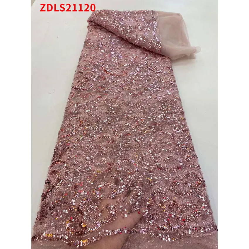 

Low Price African Lace Fabric Guaranteed Quality Sequin Beads Nigerian Wedding Gown Material 5Yards/Lot ZDLS21120