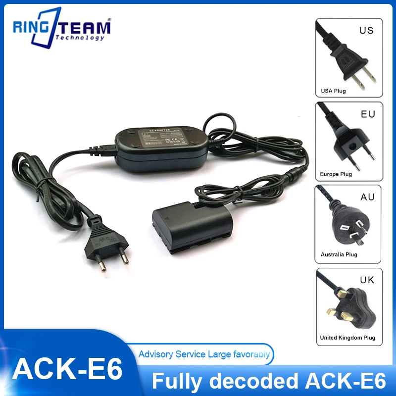 ACK-E6 Power AC Adapter DR-E6 DRE6 Fully decoded for Canon EOS 6D Mark II 6D2 7D 7D2 Mark II 60D 60Da 70D 5D2 5D3 5D4 and 80D