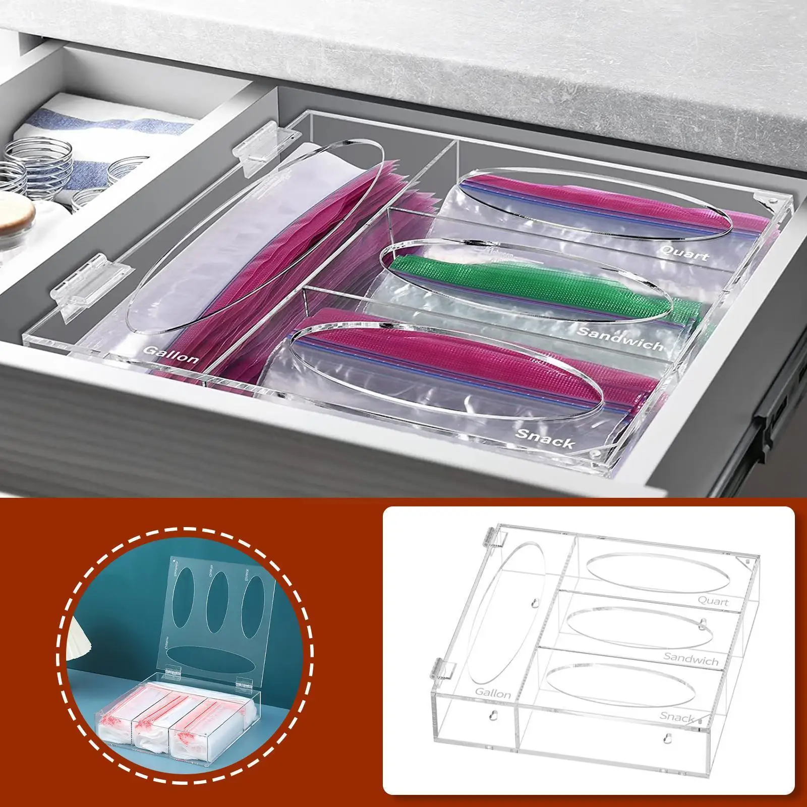 

Transparent Bag Organizer Storage Box With Storage Sundries Holder Cover Acrylic 30*30*7.5cm Home Desktop Z3o7