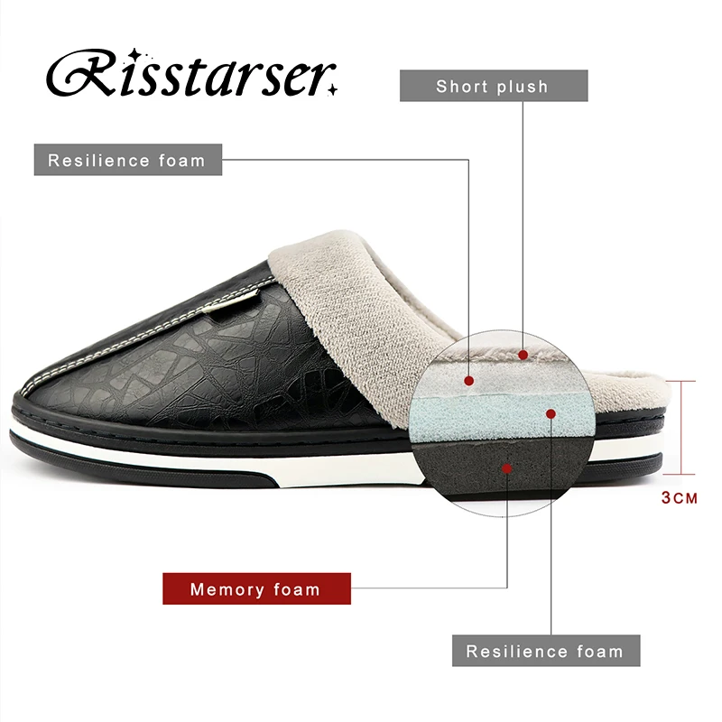 Размера плюс мужские Тапочки кожаные зимние водонепроницаемые теплые домашние
