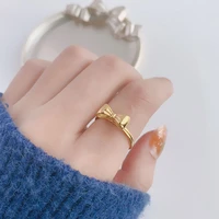 new simple fashion gold color stainless steel bowknot rings exquisite geometric finger ring for women party wedding jewelry gift