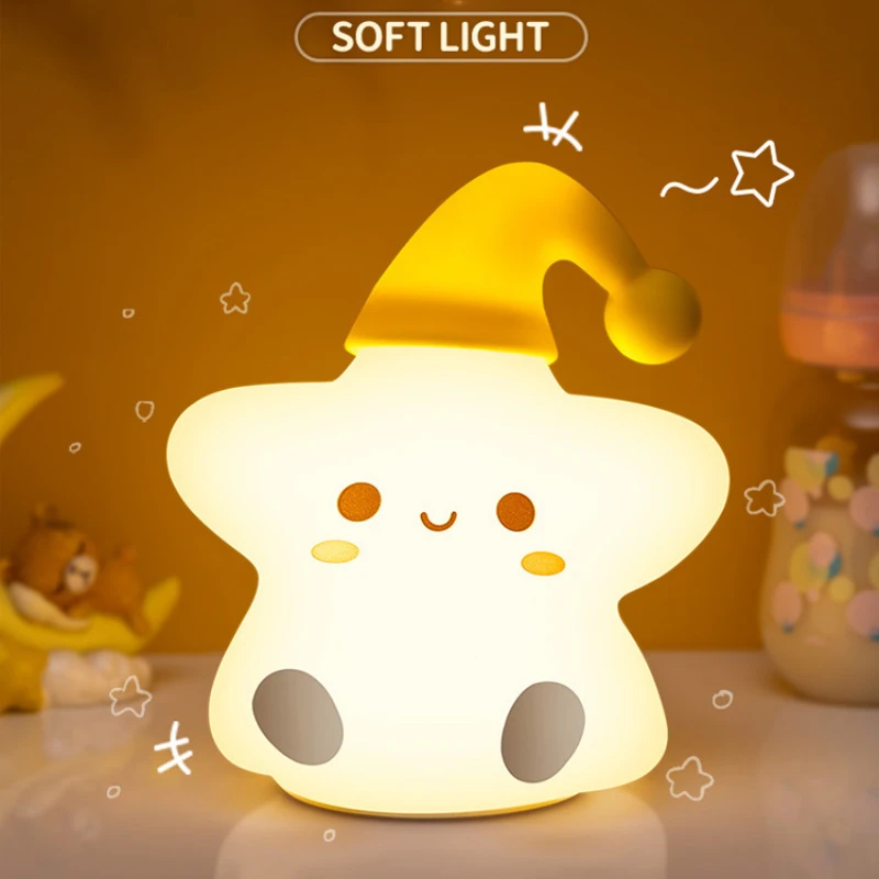 Cute Star LED Night Light Touch Sensitive USB Rechargeable Room Decoration LED Light Bedroom Bedside Lamp Gift for Kids