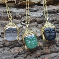 gold color plated glass buddha head pendant necklace