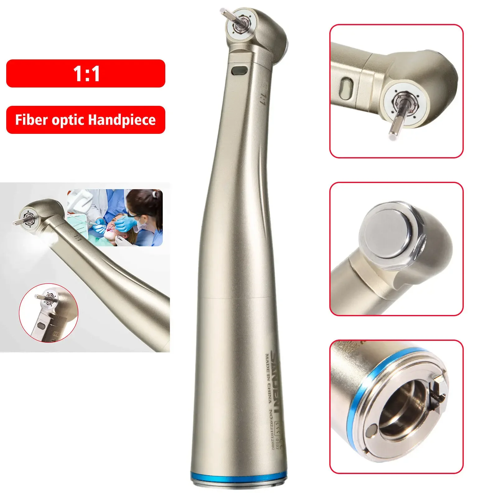 Стоматологический светодиодный светильник оптоволоконный наконечник 1:1 CONTRA ANGLE