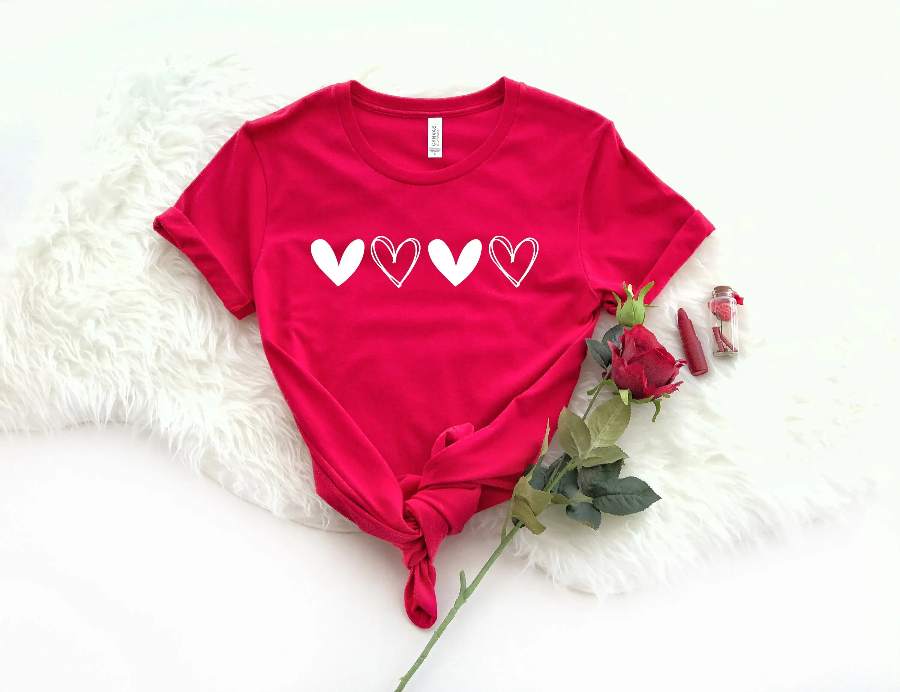 Фото Футболка Double HearT для ее Дня святого Валентина, милый подарок для мамы RS168 №1