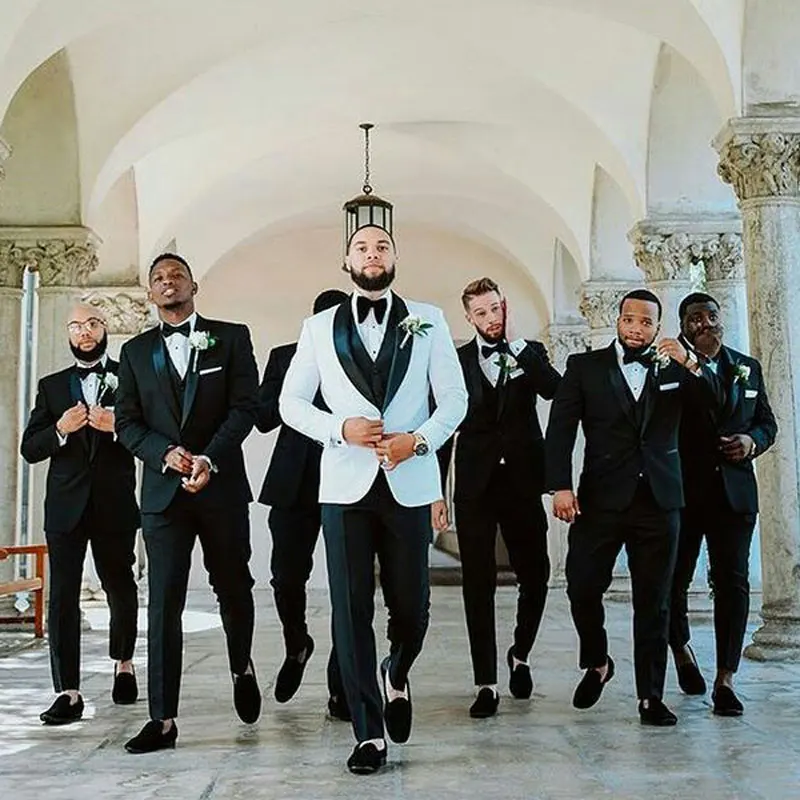Latest Coat Pants Designs White Groom Tuxedo Wedding Suits for Men Blazer Terno Masculino Groomsmen Suit Formal Man Suits 3 Pcs