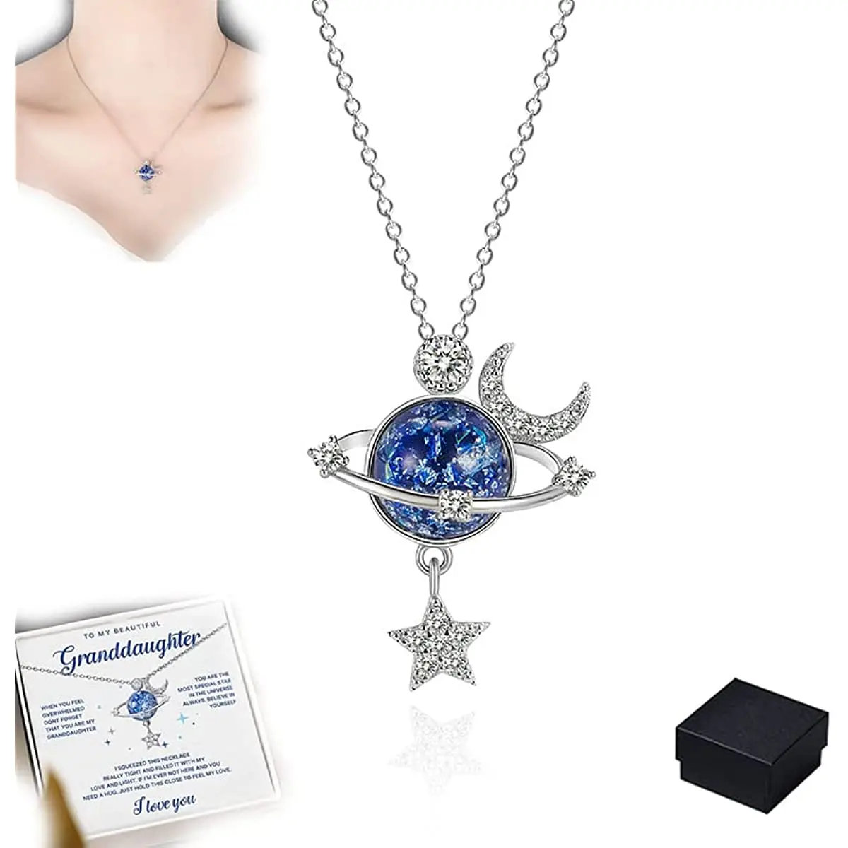

Special Star | 925 Silver Necklace,to My Daughter Moon & Stars Planet Necklace"You are The Most Special Star in The Universe"